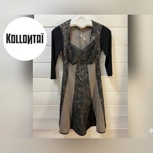 KOLLONTAÏ – Black & Taupe Lace Dress (XS)